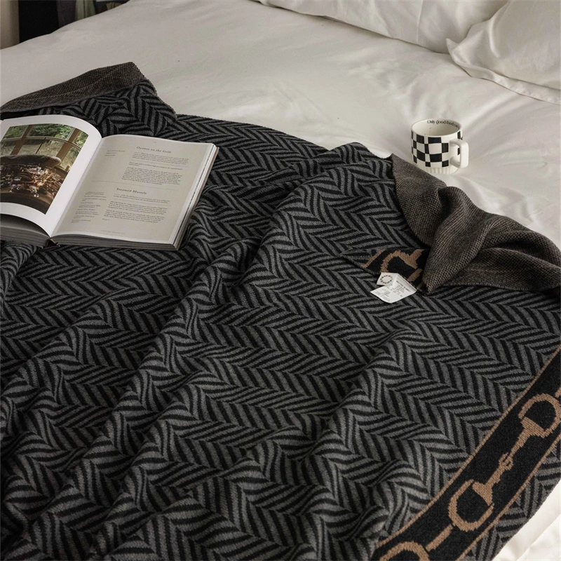 Knitted Blanket With Line Patterns For Adult Comfort  Softness And Warmth blg factory