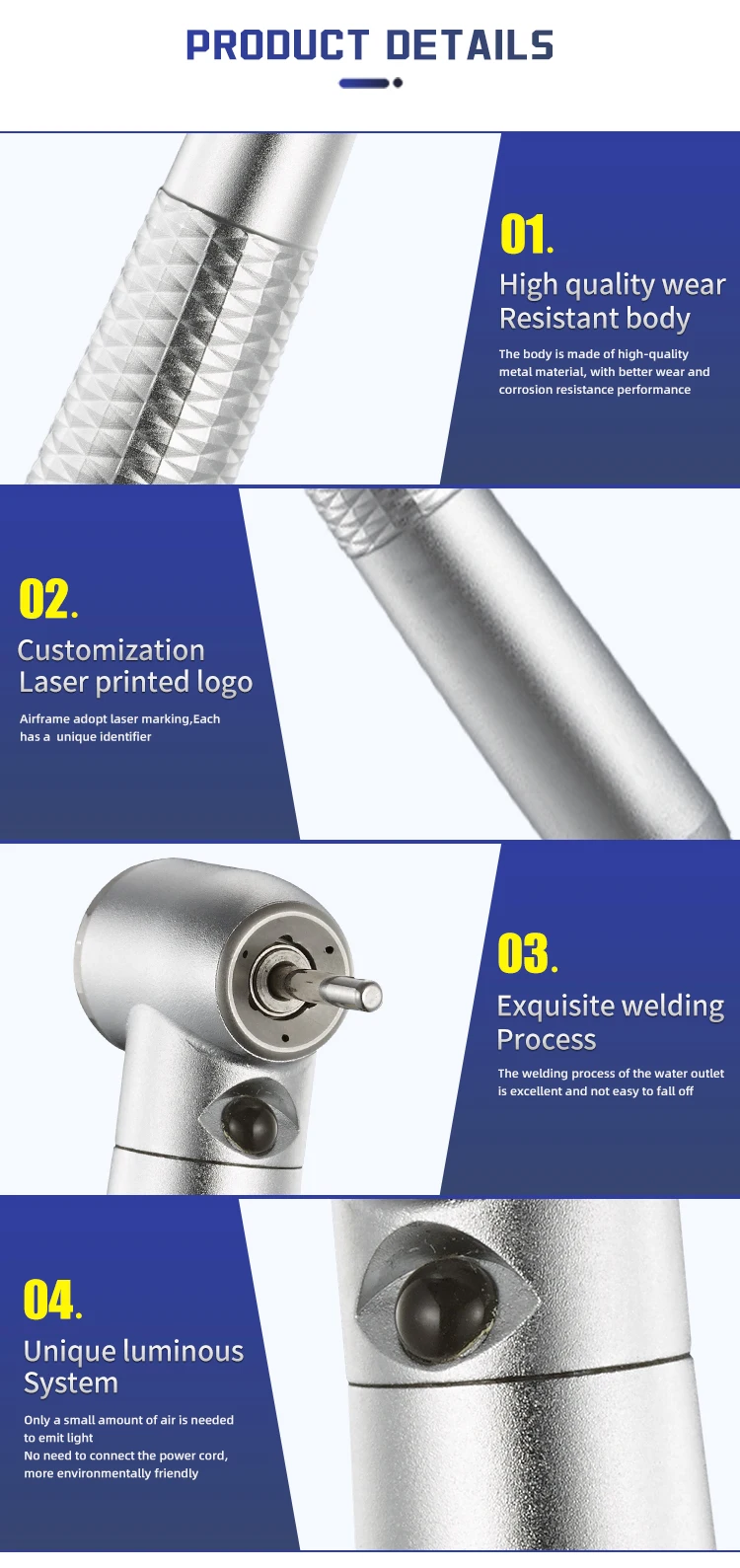 26w Ring Led Light Dental Turbine Handpiece High Speed Metal And Steel