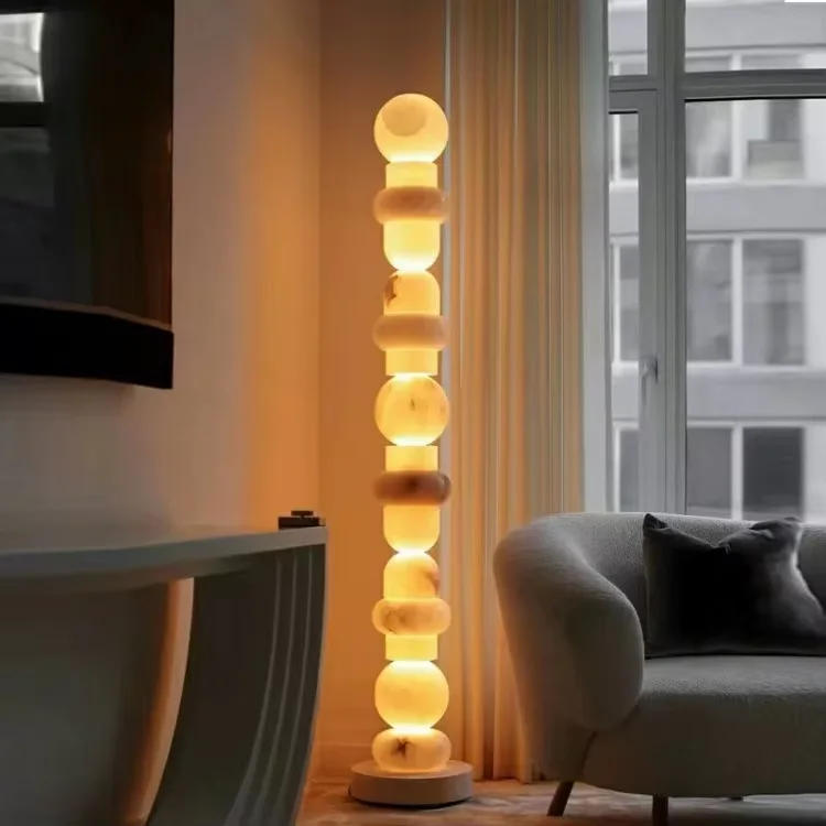 Luxury Designer Alabaster Floor Lamp for Living Room Hotel Villa Shopping Mall-Marble Stone Floor Standing Lamps