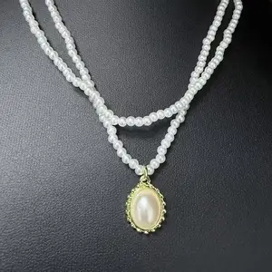 Wholesale Korean Version Double Layer Pearl Necklace Gold Plated Light Luxury Temperament Fashionable  Chain Necklace