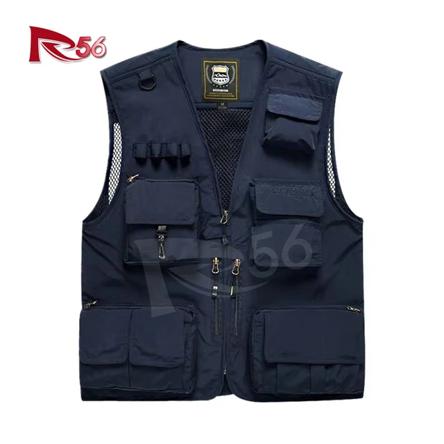 Custom Logo Men's Work Vest Nylon Canvas Multi-Pocket Utility Jacket for Outdoor Safety Travel and Professional Photographers