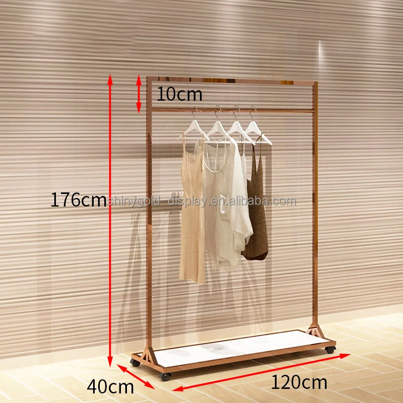 Custom Clothing Store Retail Shoe Racks Garment Clothes Display Stands Luxury Rose Gold Clothing