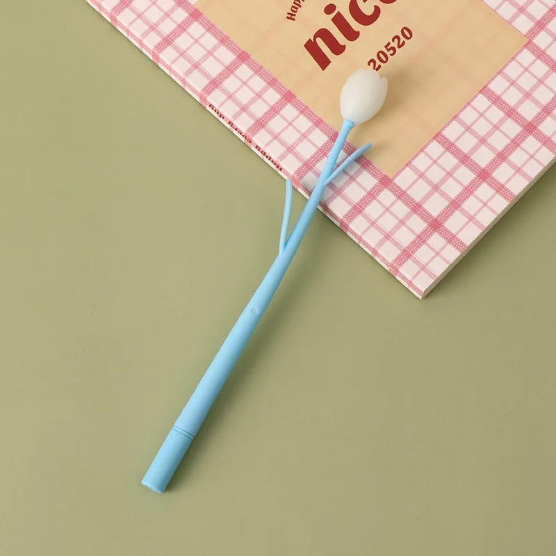 Creative Fresh Tulip Flower Gift Student Stationery Signature 0.5mm Changes Color Exposed Light Plastic Black Gel Pen_voghion.com