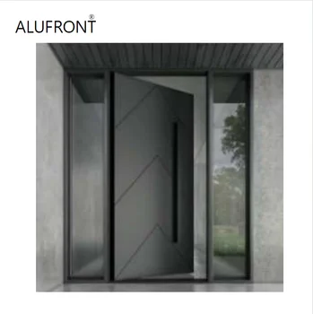 ALUFRONT Modern Design Villas Black Profile Single Front Door Aluminum Frame Front Entry Pivoting Doors for Houses
