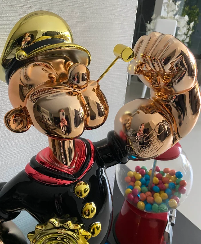 High Quality Custom Electroplating Plating Popeye Sculpture 4FT 5FT 150CM Fiberglass Popeye Status Sculpture