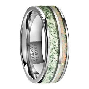 Coolstyle Jewelry 8mm Mens Womens Fashion Engagement Wedding Bands Agate Opal Inlay Tungsten Carbide Rings
