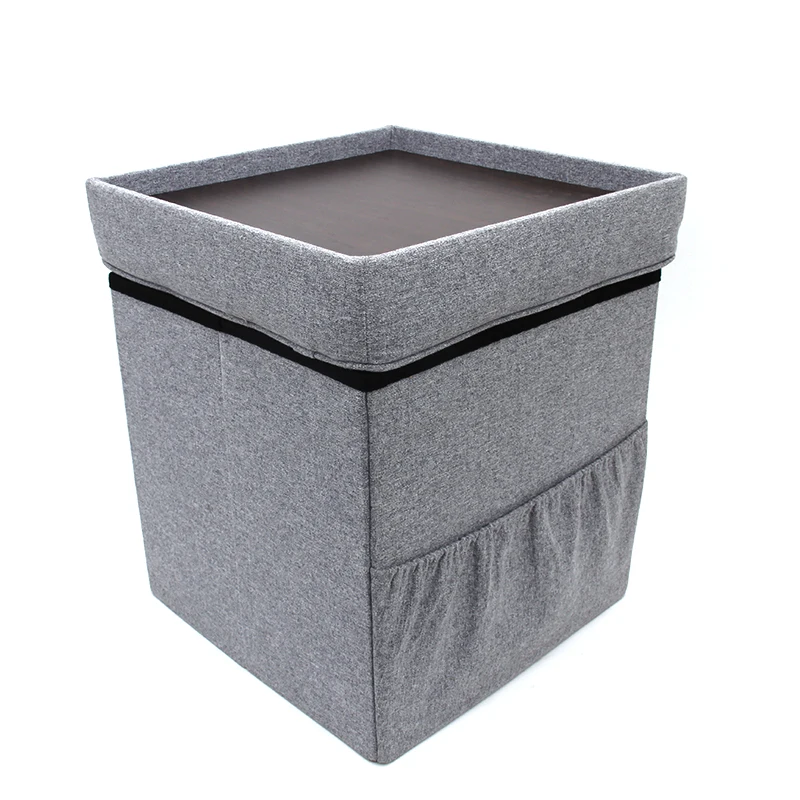 Custom Bedroom Cube Box Fabric Stool Storage Footstool Ottoman Tray Foldable With Pocket
