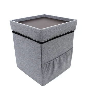 Custom Bedroom Cube Box Fabric Stool Storage Footstool Ottoman Tray Foldable With Pocket