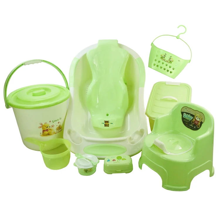 Plastic Baby Bath Tub Set 9 Pcs With Potty Basket Storage Box Nappy Pails Buy Baby Bath Tub