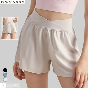 For YISHENHON 2026 Summer Women's High Waist Gym Yoga Shorts Quick Dry Sexy Front V-Shape Solid Pattern Fitness Sports Wear Hot