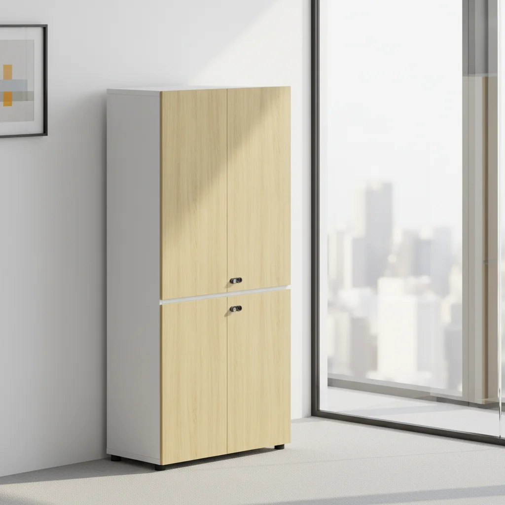 Industrial Wooden Modern Lockable File Cabinet with ABS 4-Shelf Heavy Duty Office Storage Solution 3