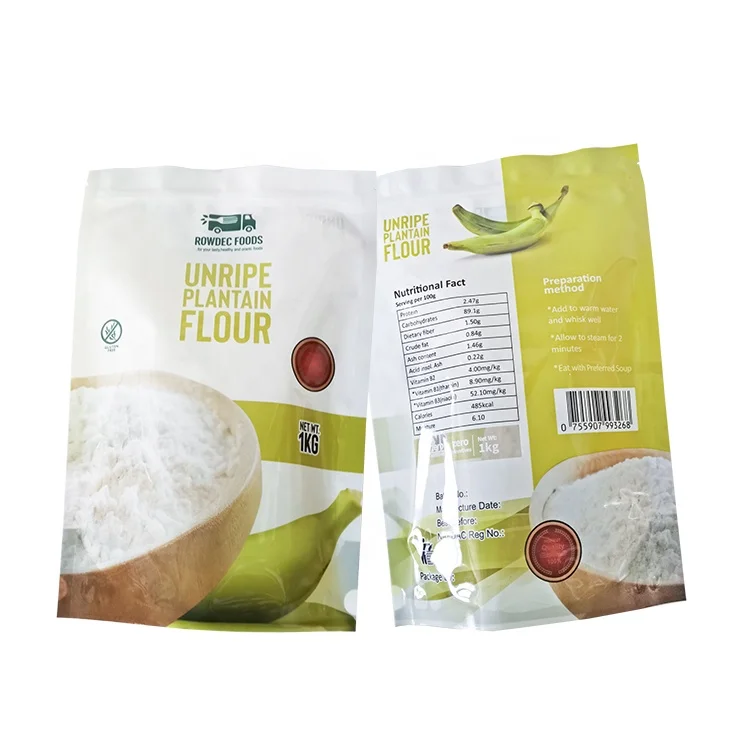 Custom Logo Recyclable Plastic Zipper Stand Up Pouch Plantain Corn