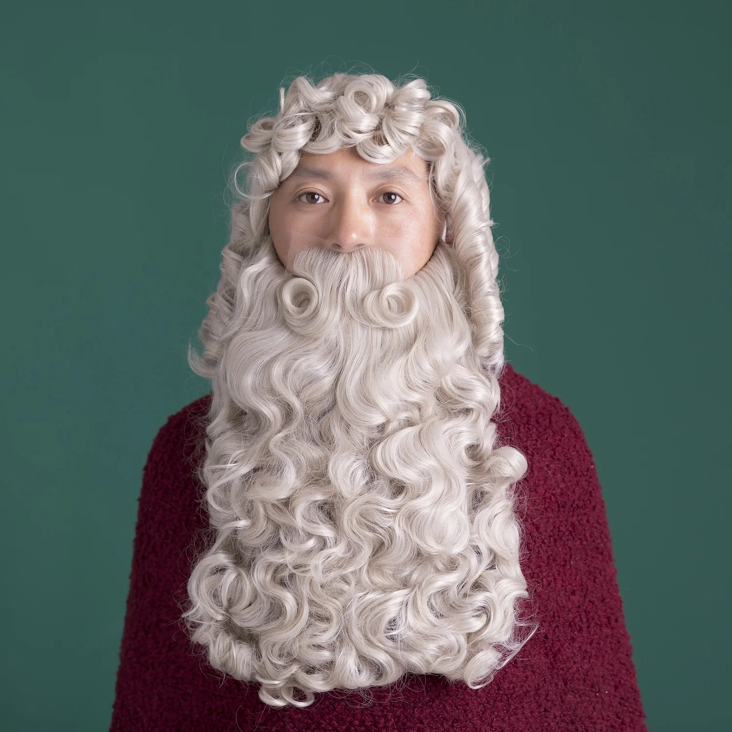 2022 Direct Factory New Design Hot Resistant Synthetic Santa Wig and Beard With Moustache Set