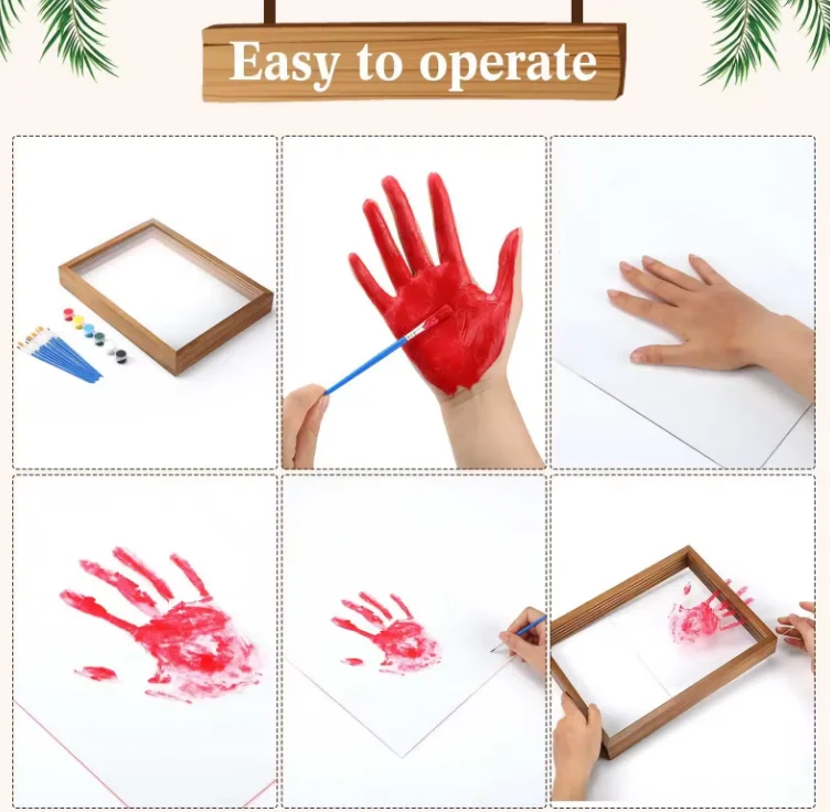 New MDF Wood picture frame with DIY painting kit Family Newborn Handprint Kit Handmade Wooden Photo Frame Christmas Gifts