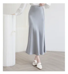 Temperament Satin High Waist Skirt Women's Spring and Summer New Thin Package Hip Fishtail Skirt a Line in the Long Skirt