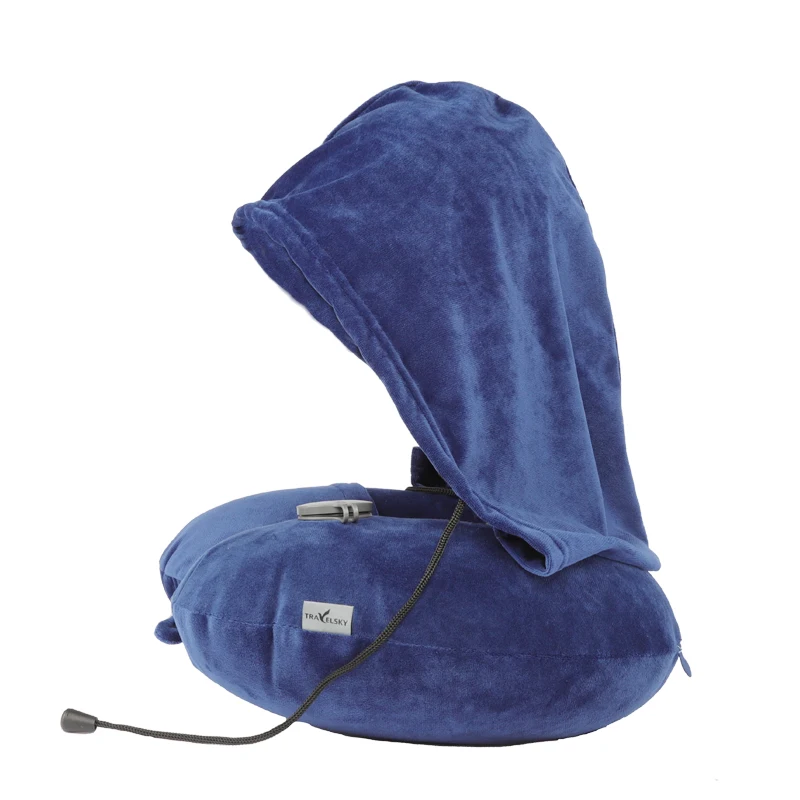 New Design Removable U Neck Support Pillow Inflatable Travel Neck Pillow With Hoodie
