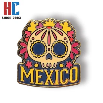 20 Years  Factory Custom Hard enamel beatiful  Mexico Day of the Dead Skull Souvenir Metal Lapel Pin