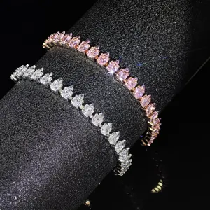 Ilona Wholesale Price Gold Plated Copper Bracelet Fashion Minimalist pink Cubic Zircon Adjustable Bangle Bracelets for Women