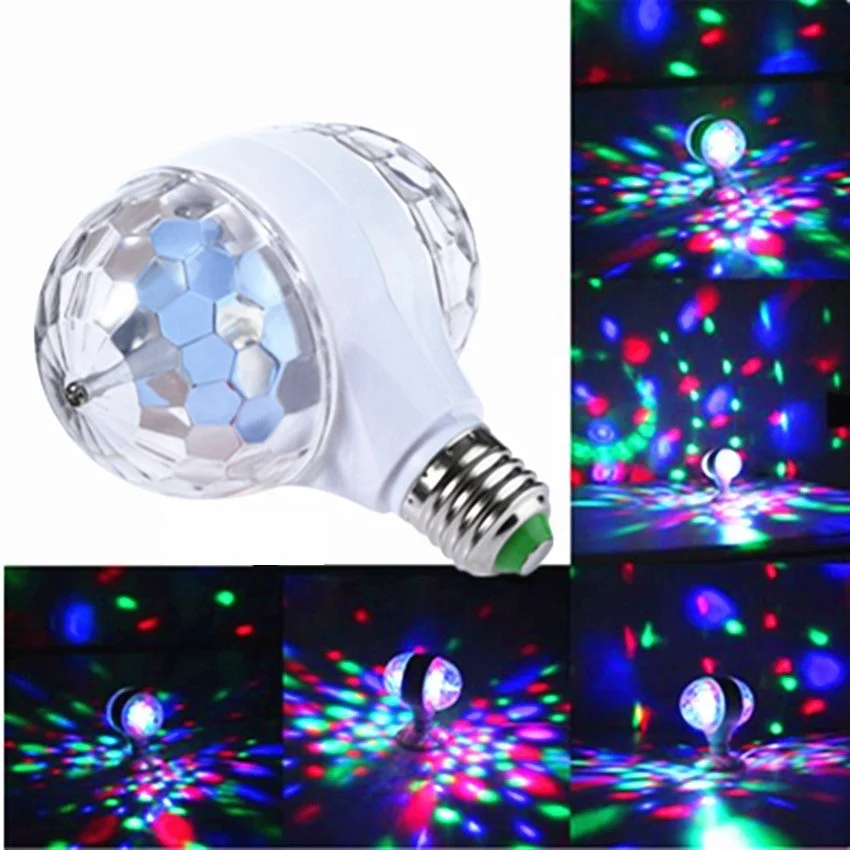 LED Double Head Crystal Magic Ball Light E27 6W RGB Disco Bulb