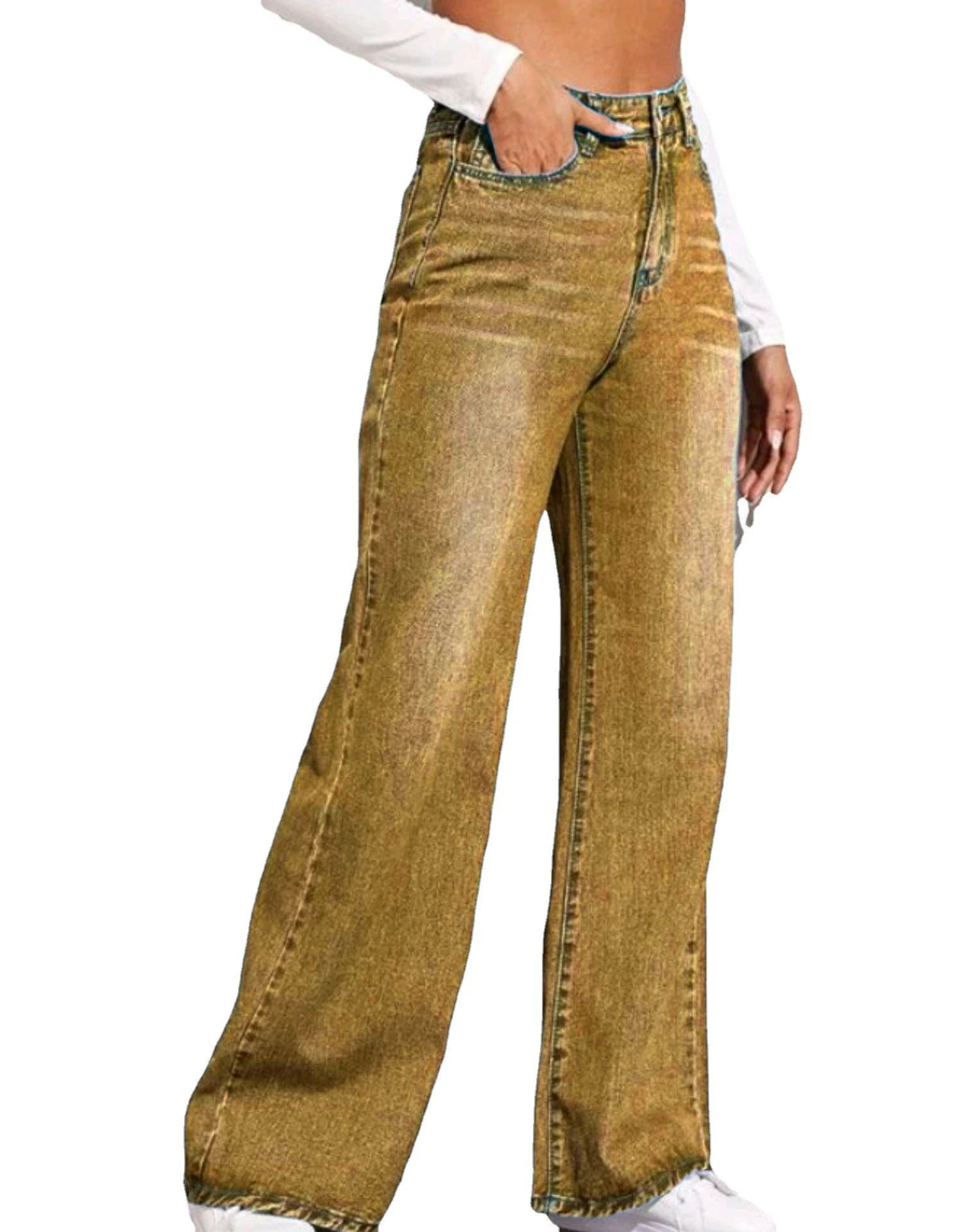 Wholesale New Design Wide Leg Casual Loose Jeans Full Length Straight Boyfriend Jeans for Women Zipper Fly factory