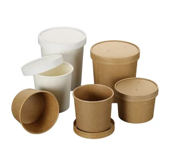 custom Design Ice Cream Cups With Customizable Logo printing Disposable  With Lids For Kids Kraft Paper Cups