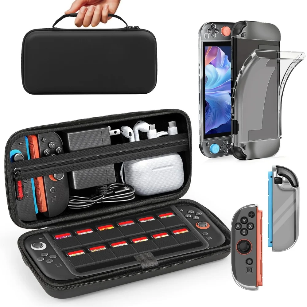Laudtec for Nintendo for Switch Carrying Case with 2 Soft TPU Protective Covers Joy-Con Cases Scratch Shock Protection-Game