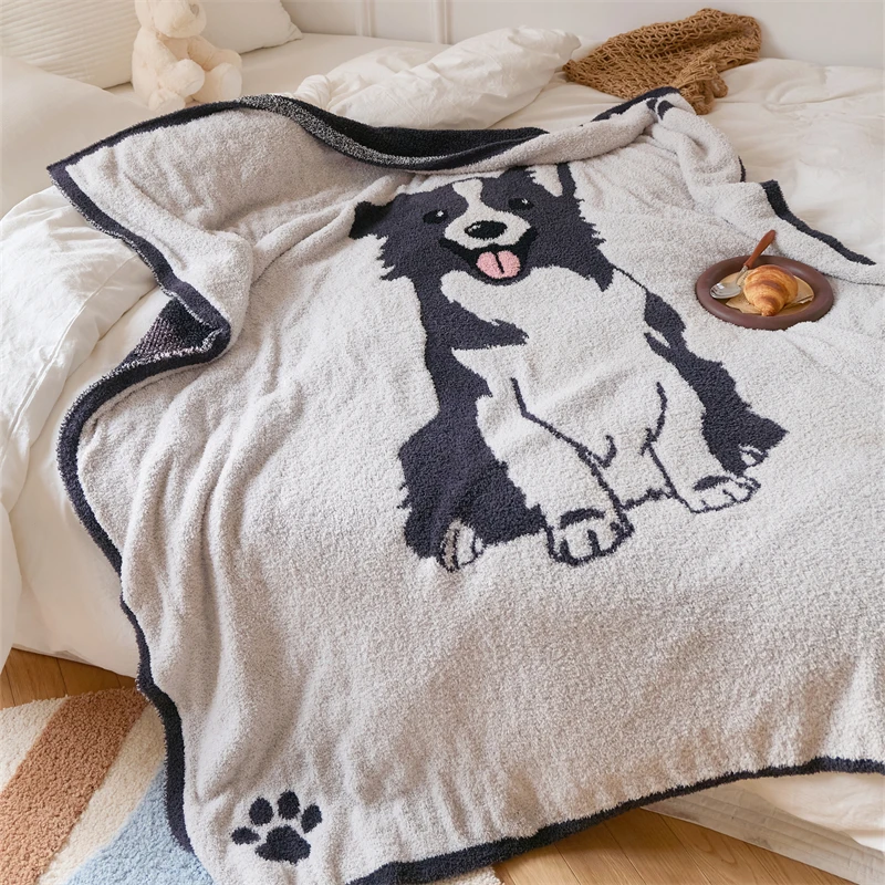 TD Cut Cartoon Animal Dog Soft 100% Polyester Knitted Throw Blanket Baby Home Office Gift Decoration