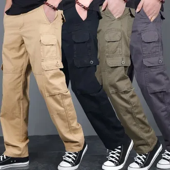 Custom OEM Cargo Pants High Waist Streetwear baggy Casual Men Outwear Straight Parachute pants Autumn Pants Trousers