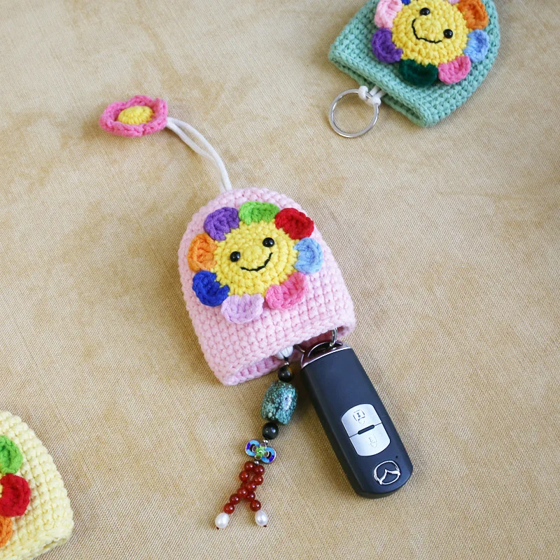 Étui clé fait main, Belle pochette à clé en crochet pur, Porte-clés  tricotés faits à la main Saucisse Bouche Voiture Key Cover pour Home Keys
