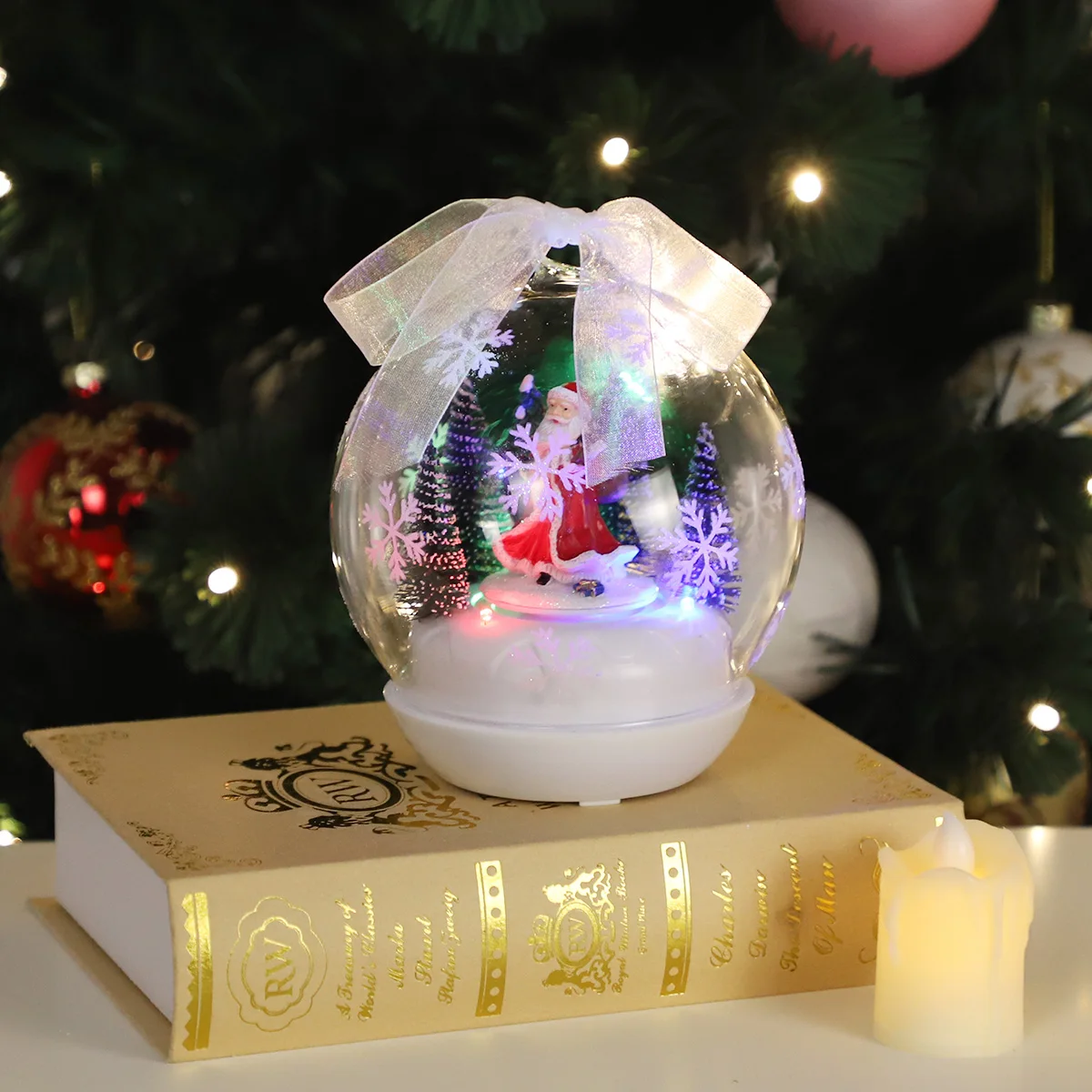 Customized clear etched music rotatable base glass fillable Christmas glass girl gift ornaments