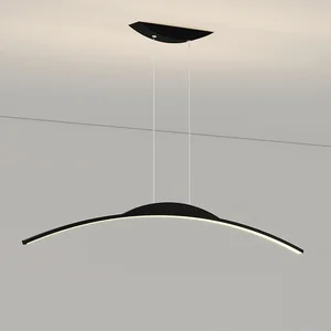 Simple Minimalist Linear Ceiling Hanging Lamp Fixture Kitchen Restaurant Chandelier Round Black Long Modern Led Pendant Light