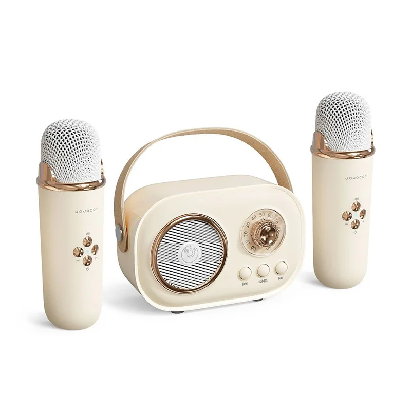 Factory Mini Bluetooth Karaoke Speaker with 2 Microphone Kids Wireless Small Singing Machine Speaker OEM Promotion Birthday Gift