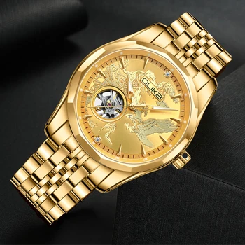 olika Watch men's mechanical watch automatic business hollow solid steel belt waterproof men's mechanical watch