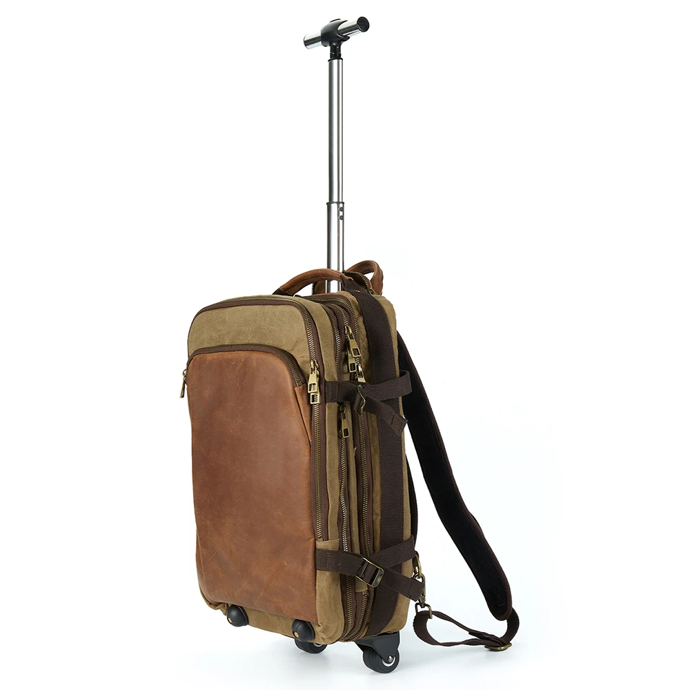 2in1 Large Capacity Waterproof Leather With Waxed Canvas Backpack