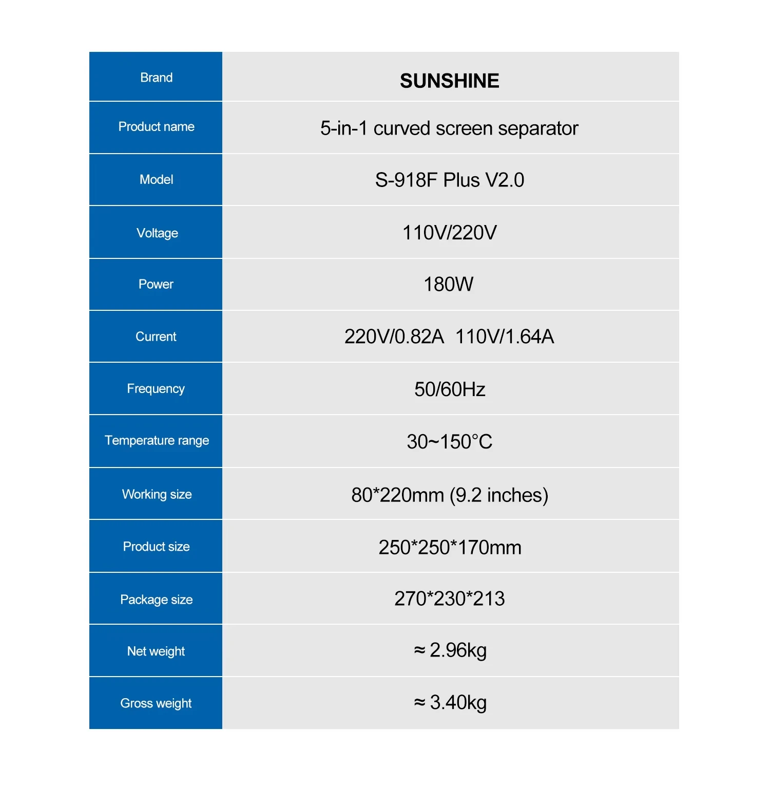 SUNSHINE S-918F Plus V2.0 Silent Vacuum Screen Separator Machine Temperature Control Heating LCD Removal Tool for Phone Repair