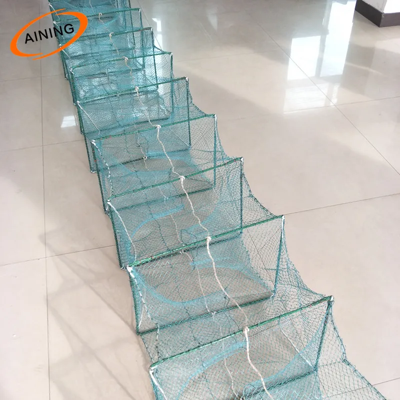Spring Foldable Black Cod Factory Exporting Crab Pot Trap Hdpe Double Knot Green Nylon Fishing Net