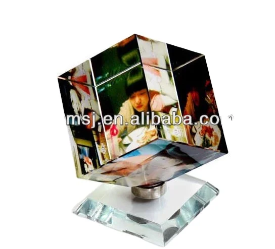 Elegant Rotating Cube Crystal Photo Frame New