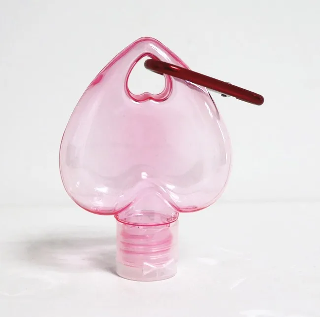 2025 Custom PETG Heart Shape Empty Hand Sanitizer Bottle with Hook 50ml Plastic Gel Bottle with Keychain