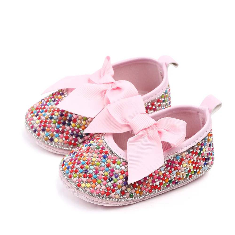 Baby Girls Sparkly Bow Rhinestone Princess Dress Shoes Infant Crib Shoes Mary Jane Flats manufacture