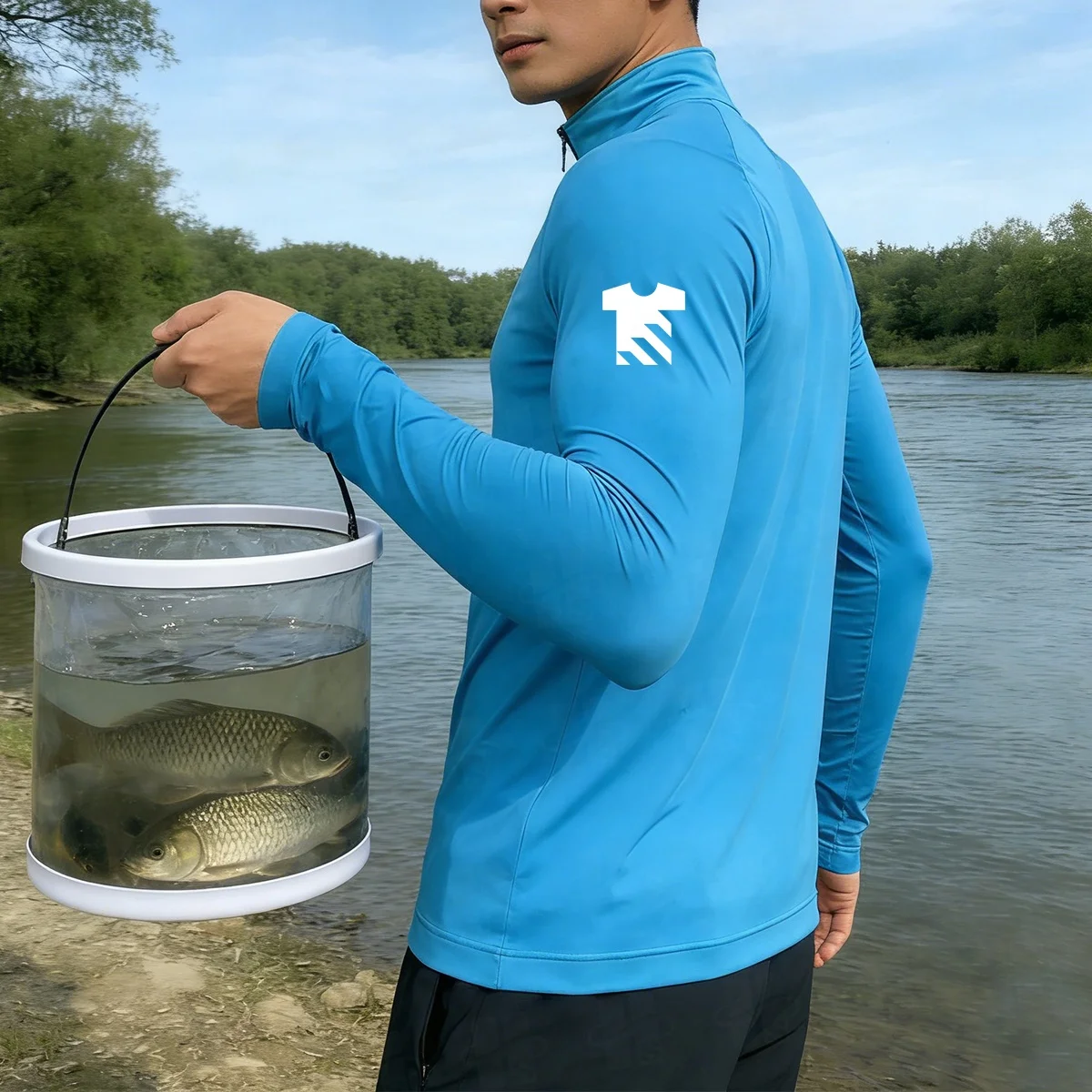 Factory Oen Performance Quick Dry Polyester Spandex Blend Fishing Apparel Outdoor Sports Quarter Zipper Tshirt Long Sleeve Men