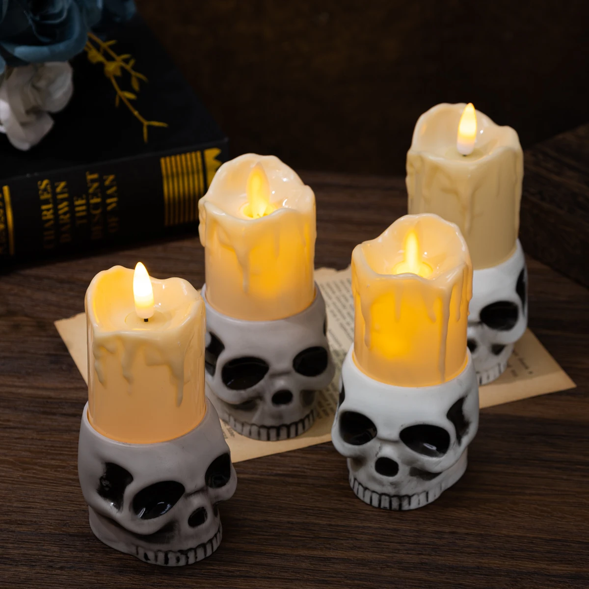 Skull Head Candle Flameless LED Candle Home Decoration Desktop Ornament Halloween Festival Decoration Atmosphere Candle Light