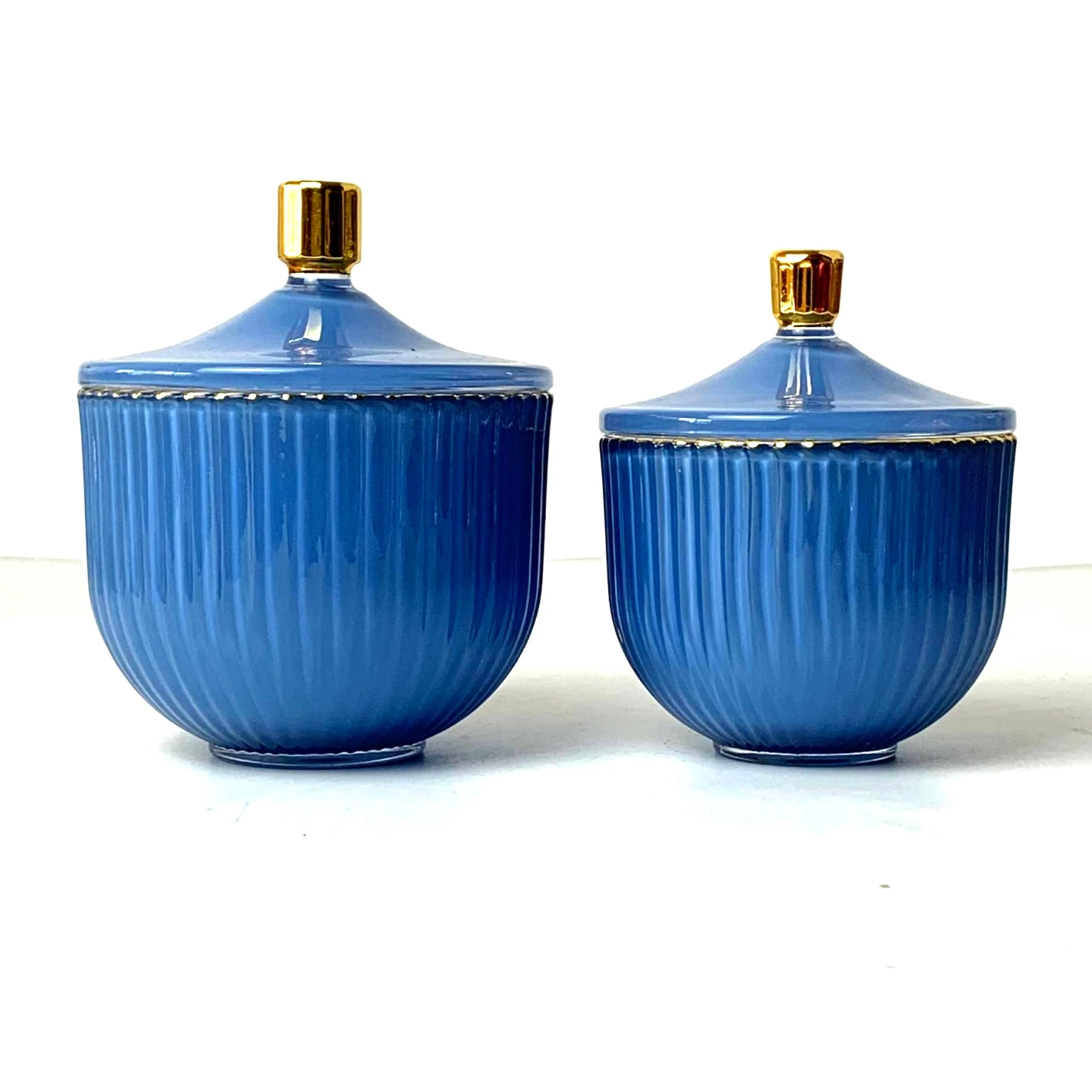 Retail RTS Indigo Empty Luxury Ribbed Jar Glass for Candles Candle Holders Lanterns Vessel