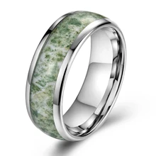 Wholesale 4/6/8mm Tungsten Ring Inlay Natural Moss Agate Mix Color Moss Agate Ring Low MOQ