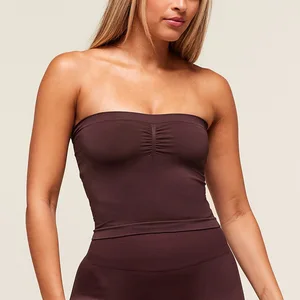 Women Breathable Seamless Strapless Bandeau Sports Bra Padded Tube Top Workout Backless Bralette Gym Yoga Tube Tank Top