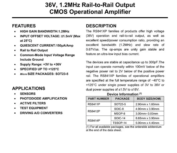 Ic Components Rs8412pxk Ic Chip 36v 1.2mhz Railtorail I/o Cmos