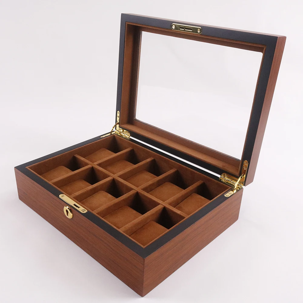 10 Slots Walnut Wooden Grain Watch Storage Box Teak Grain Wood Watch Organizer Case Display Box With Suede Cushion