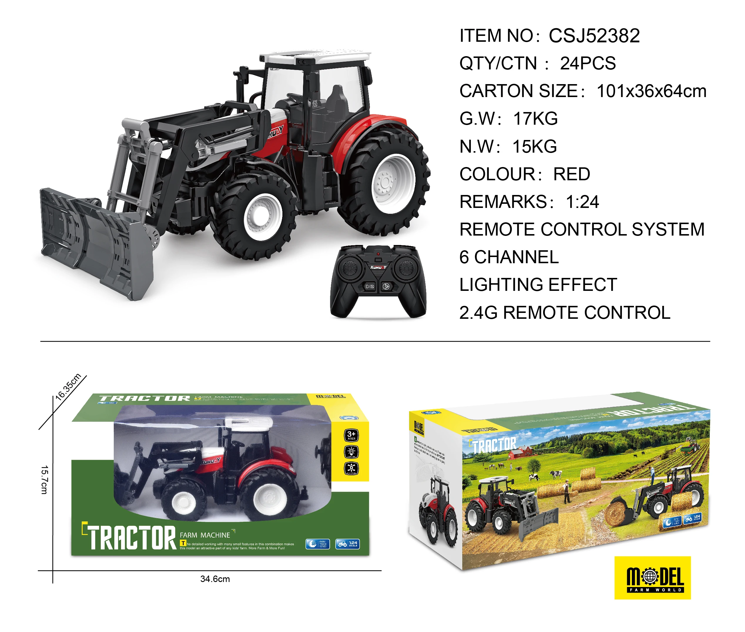 Venta al por Mayor de Mini Tractor de Granja a Control Remoto 1/24  6CH, Camiones de Granja RC para Niños, Otros Juguetes, Tractor de Siembra  para