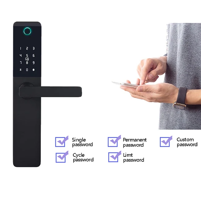 Tuya Fully Automatic Smart Lock Biometric Fingerprint Door Lock WiFi App Display for Steel Doors Aluminum Alloy Cloud Data