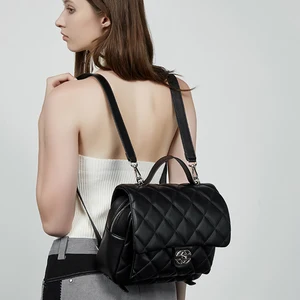 Wholesale Custom Retro Women's Leather Diamond Backpack Elegant and High-quality Diamond Grid Shoulder Bag for Ladies Book Bag