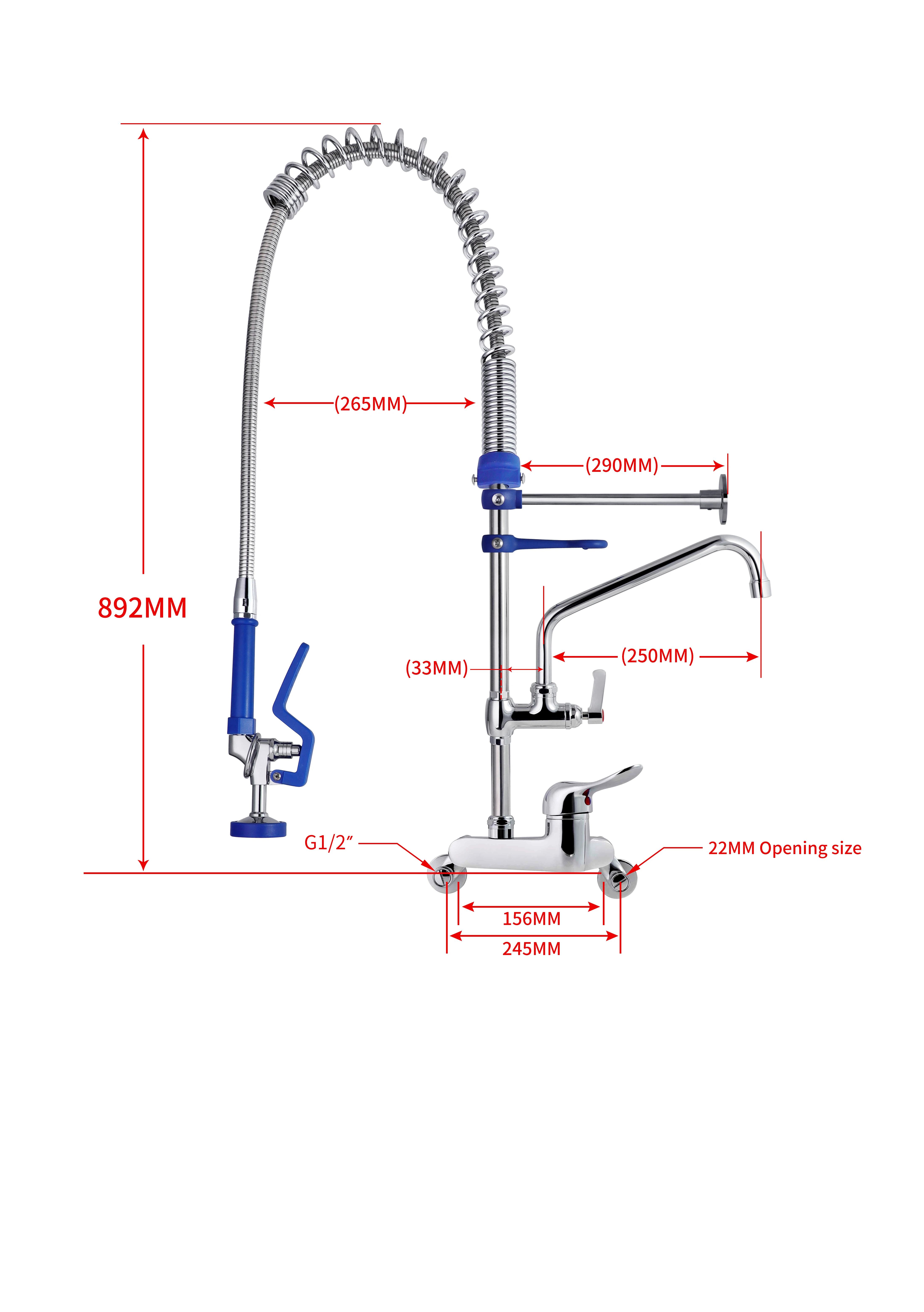Modern Design Single-Hole Wall Mounted Faucet Easy Installation Hotel Kitchen Use with Adjustable Height 2-Hole Pre Rinse Unit factory
